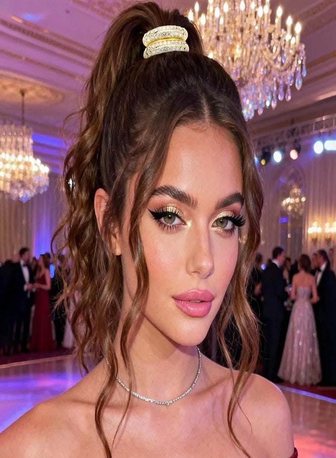 ييسيون مجموعة ربطات شعر ذهبية من YISSION مكونة من 6 قطع مرصعة بأحجار الراين، ربطات شعر معدنية للنساء، إكسسوارات شعر براقة لتسريحات ذيل الحصان والضفائر والتصفيف اليومي والحفلات - Image 4